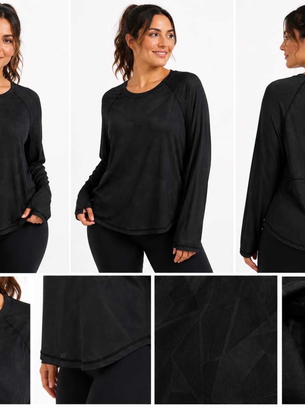 SHEIN Black Geometric-Print Long Sleeve Top